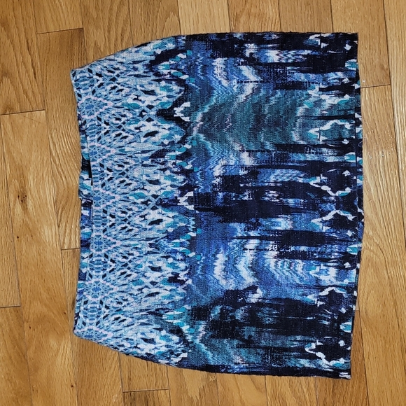 H&M blue and white cotton & linen blend lined mini skirt